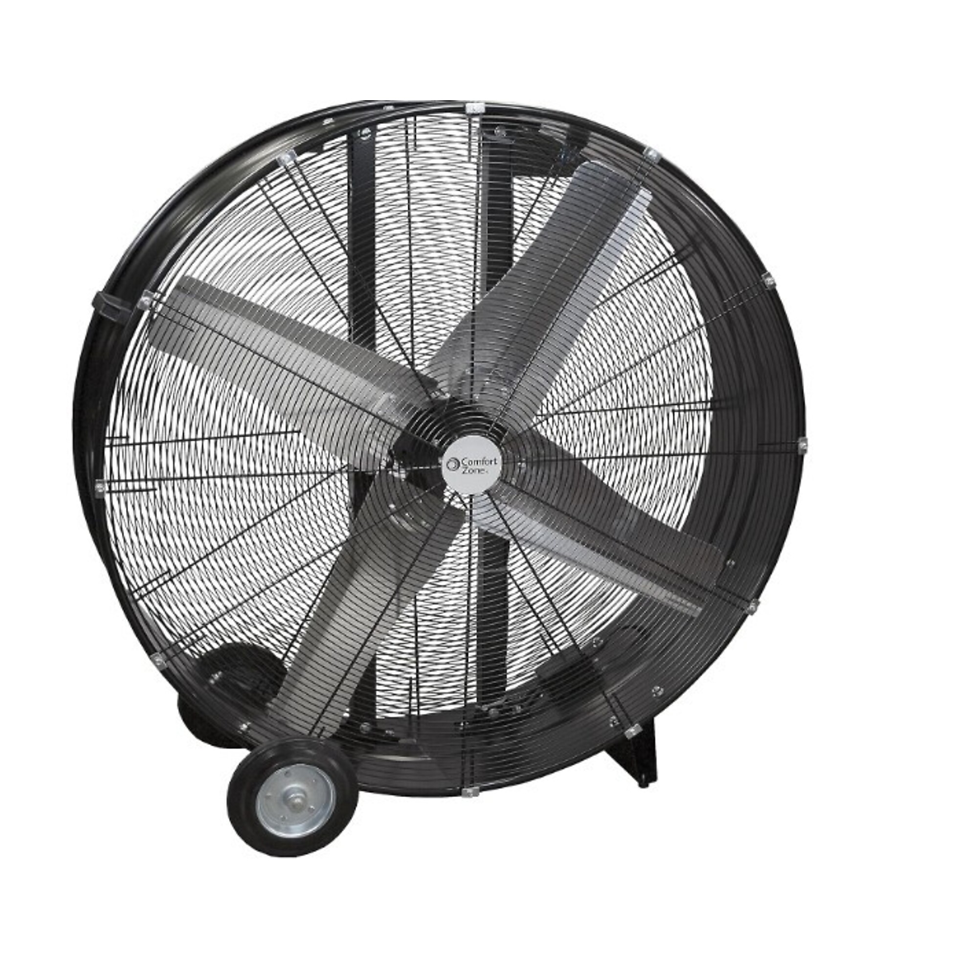Comfort Zone Industrial 42” High Velocity Drum Fan – Belt Drive 3 Speed All Metal Barrel Fan with Wheels & Handle, 6,900 CFM, Model #523781